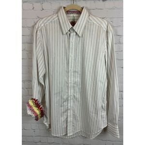 ROBERT GRAHAM white gray striped 100% cotton mens dress button down shirt M NWOT